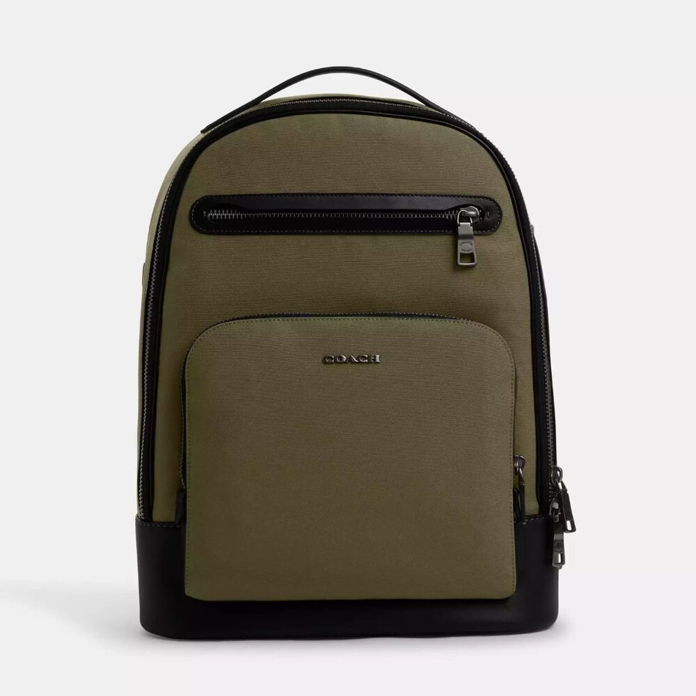 NWT Coach CO992 Ethan Canvas & Calf Leather Backpack in Gunmetal/Olive Drab - Picture 2 of 8